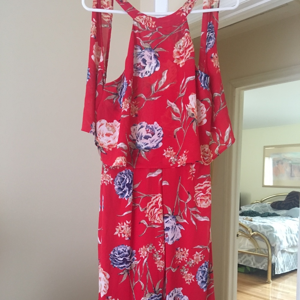 Woman's Red Floral Jumpsuit